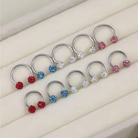 Colored Crystal Ball C-Shape Horseshoe Ring Nose Ring Stainless Steel Personalised Lip Ring Earrings