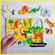 [busyboxes.id] Educational Toys Matching wild animals zoo animals Wooden Puzzle Knob Wooden Toys Woo