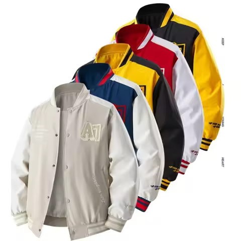 New Men's Casual Varsity Bomber Jacket American Streetwear A7 Embroidered Baseball Jacket Men Color-