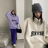 Cazoo - NEVER printed fleece sweater with turtleneck and loose zipper, unisex for men and women