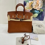 愛馬仕 birkin25 金棕 銀扣 馬鞍皮 B刻 有購證