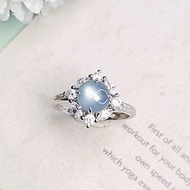 福利品 |夢幻藍|a貨翡翠高冰藍剛蛋面6.9mm純銀小豪鑲戒指