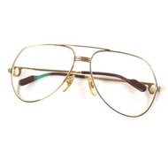 Cartier)復古 Trinity 雙樑眼鏡，飾有品牌標誌金屬配件，金色和酒紅色，尺寸 59□14，130°，配有眼鏡盒，法國製造，男士款，品相極佳。