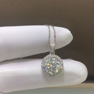 New Style S925 Silver Gold-Plated Ready Stock 3 Carat Round Wrapped Moissanite Pendant Free Silver C
