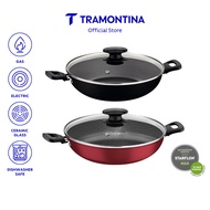 Tramontina Loreto Wok 28cm with Tempered Glass Lid, Aluminium/Non-Stick/Starflon Max