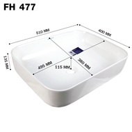 Blue diamond อ่าง อ่างล้างหน้า วางบนเคาน์เตอร์ FH 466 FH 477  เซรามิค ทรงสี่เหลี่ยม ฟรี สะดือ ท่อน้ำ