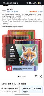 ARTEZA Colored Pencils 72 Colors Soft Wax Cores Tin Case
