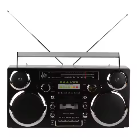 Retro Brooklyn Style Bluetooth Boombox, Portable 80s Speaker with CD Player Cassette Tape FM Radio U