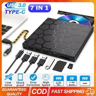 7 In 1 External CD/DVD Drive USB 3.0 Type C Portable DVD Player CD Burner External Disk Drive for De