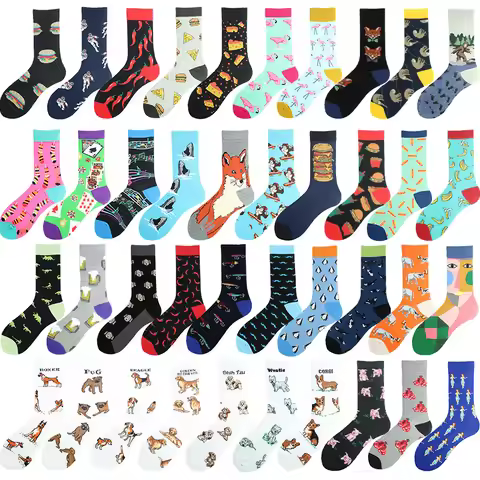 Novelty Chili Flamingos Sokken Cheese Pizza Shark Deisgn Hip Hop Funny Socks Men Happy Crew Harajuku