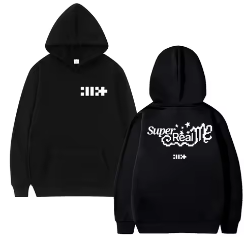 Korea Kpop ILLIT Band Album Super Real Me Double Sided Print Hoodie Men Women Trend Y2k Pullover Uni