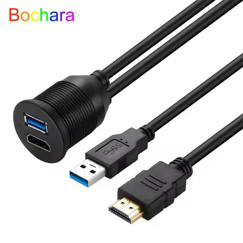 Bochara USB 3.0USB 2.0+HDMI-Compatible Extension Cable Male to Female V2.0 4kx2K @60Hz Flush Mount P