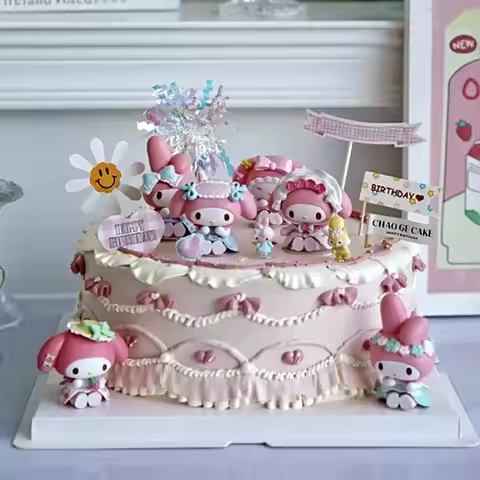 Sanrio My Melody Tea Party Blind Box Tide Play Display Piece Melody Tie Cute Desktop Hand Do Gift De