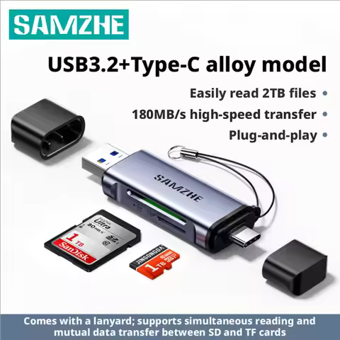 SAMZHE Card Reader High-speed USB 3.2 Dual-Slot USB-A Type-C Memory Card Reader SD Card Reader and M
