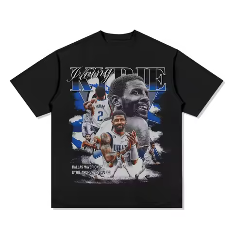 Kyrie Irving Print American Retro Cotton Short Sleeve T-shirt Basketball Fan Loose Summer Adults and