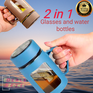 2in1 Glasses and water bottles#Insulated handle glass water cup#Glass water with seal lid#400ml Glass with handle and sealing lid#Cawan kaca menpunyai tutup