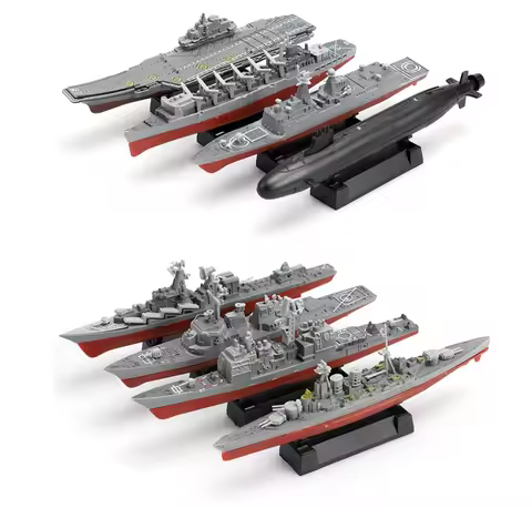 4D Plastic Assembly Warship Model Kits 1:1000 Scale 15cm Puzzle Military Toys For Children 8pcs/set