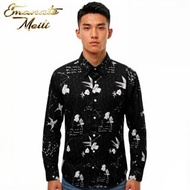 NWT 現貨 品牌 Emanate Meili專營高質素長袖恤衫黑色精緻印花Size M (裇衫詳細尺寸資料：領15.5" 膊頭17” 袖長26" 胸闊20″ 腰闊18" 腳闊18.5" 衫長29"）