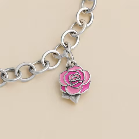 S925 Sterling Silver James Avery Pink Enamel Consuela Rose Charm