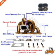 JKVK RACING Ceramic Coating 42mm OD 3mm Thick SS304 G olf5 EA888 EA113 2.0T T3 Exhaust Turbo Manifol