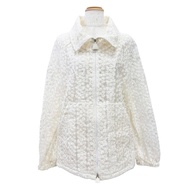 Unused △AKRIS Silk Flower Embroidery Leather Zip Lace Blouson Jacket Ivory Size 42 Authentic Women's