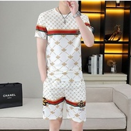 Moai Little Bee Ice Silk Casual Sports suit for Men's Summer Fashion Paired with Handsome Fashion Brand Men's Thin Short sleeved Shirts