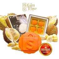 Shopee Candy (Free White Mochi 8pcs) [Gin Thye] Orange Snowskin Red Prawn Durian Mooncake 4pcs/box Snow Skin