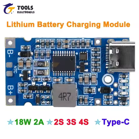 Type-C USB 2S 3S 4S BMS 4.5V-15V 18W 2A Lithium Battery Charging Module QC Fast Charge board for 186