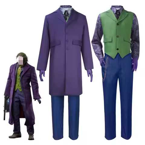 Movie Dark Cos Knight Joker Clown Cosplay Super Villain Costume Outfit Halloween Carnival Masquerade