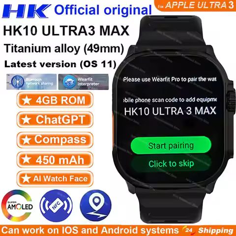 New Original HK10 ULTRA 3 MAX Smartwatch 49mm AMOLED 4G ROM Bluetooth Call Network Chat Robot Clock