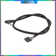 Dark Angled USB 9 Pin to USB C Modification Wire for Desktop Computer Case Interior Linkage Cord 50c