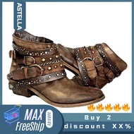 ASTELLA รองเท้าบูทหุ้มข้อกันน้ำรองเท้าบู้ตหนังสังเคราะห์ ASTELLA รองเท้าบูทหุ้มข้อสไตล์วินเทจของผู้ห