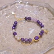 天然紫龍晶手鏈搭配古法銀鑲嵌紫龍晶淡水珍珠古法銀蝴蝶