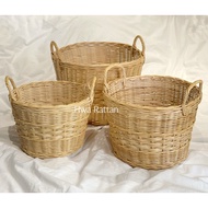 Bakul anyaman rotan bulat raga pasu tangkai letak baju sampah patung Rattan woven round basket dustb