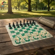 chulisia Outdoor Chess Game Foldable Leather Mat 51x51cm Chess Set with Resin Pieces for Travel and 