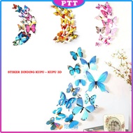 Stiker Dinding 3D Motif Kupu - Kupu / Wall Sticker 12pcs Butterfly PVC / Dekorasi 12 in 1