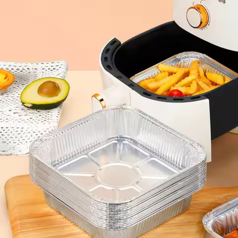 20CM Air Fryer Aluminum Foil Pan Square Food Containers Aluminum Foil Tin Box Oil-proof Non-stick BB