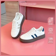 HA HUYEN women's sneakers, matte leather, striped hips, brown sole, 3cm high - TT847