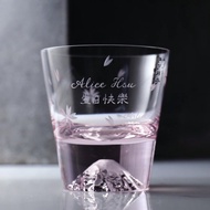 【日本江戶硝子 X MSA手工雕刻】粉紅櫻花切子富士山杯 客製刻字