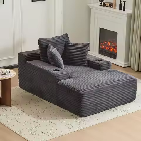66" Oversized Chaise Lounge Sofa Chair Indoor, Modern Corduroy Single Sleeper Couch Chair with 3 Sof