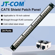 JT-COM 24พอร์ต1U CAT6 RJ45ป้องกันผ่าน Coupler Patch Panel Keystone Jack 19 "นิ้ว Rackmount Wall Moun