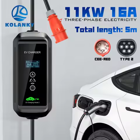 Portable 11KW 16A EV Portable Charger Type2 IEC62196-2 EVSE Charging Box Electric Vehicle PHEV Cars 