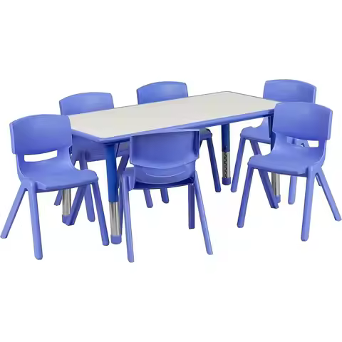 Emmy Adjustable Classroom Activity Table with 6 Stackable Chairs, Plastic Activity Table or Kids, 23