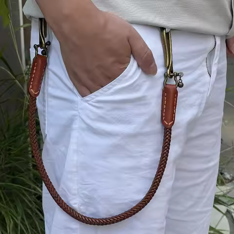 Classic Punk Style Genuine Leather Biker Keychain Jeans Chain Handmade Wallet Chain Waist Chain Men'