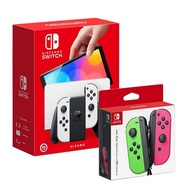 【‎Nintendo任天堂】Switch OLED白色主機＋綠粉JOYCON組合_廠商直送