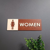 Acrylic Embossed Women's Toilet Sign with Wood Pattern, Directional Sign, Bathroom Toilet WC
