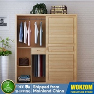 Wonzom Full Solid Wood Pine Kids Wardrobe Sliding Door Wardrobe Two Door Wooden Children's Clothing 