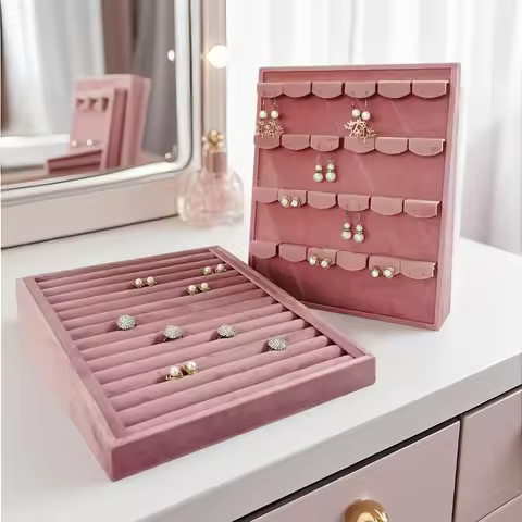 Pink Velvet Jewelry Exhibition Display Props Storage of Jewelry Bevel Ring Earring Display Tray Jewe