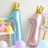 Number 1 Crown Balloon for Birthday Decoration - Number Balloon with Bow, Number of Crown for Baby S
