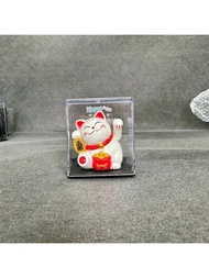 1入組迷你2吋太陽能擺手招財貓風水裝飾,適用於商務、家用、汽車
